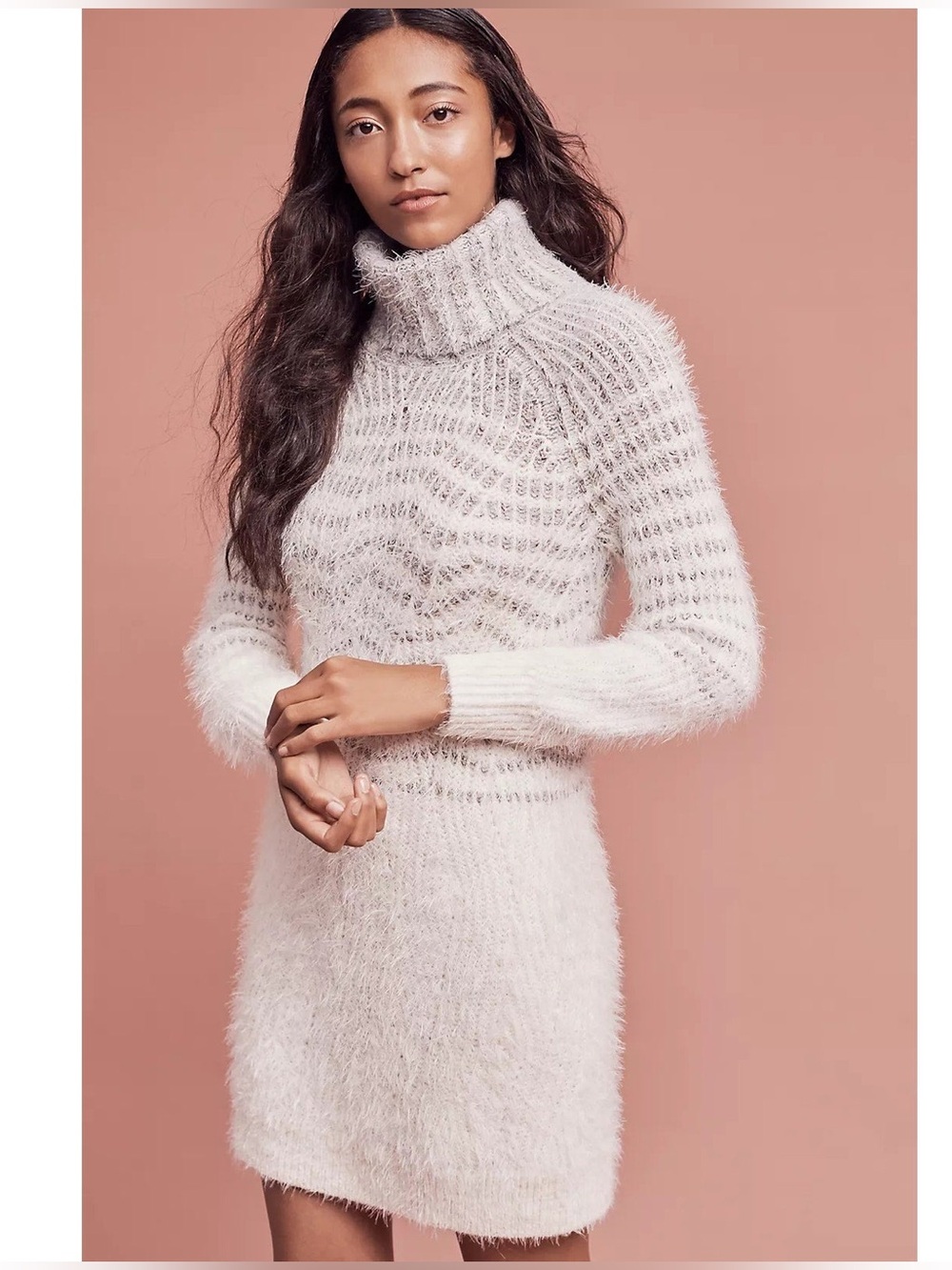 SLEEPING ON SNOW By ANTHROPOLOGIE || Soft Fuzzy Turtleneck Sweater Dress. Sz. S